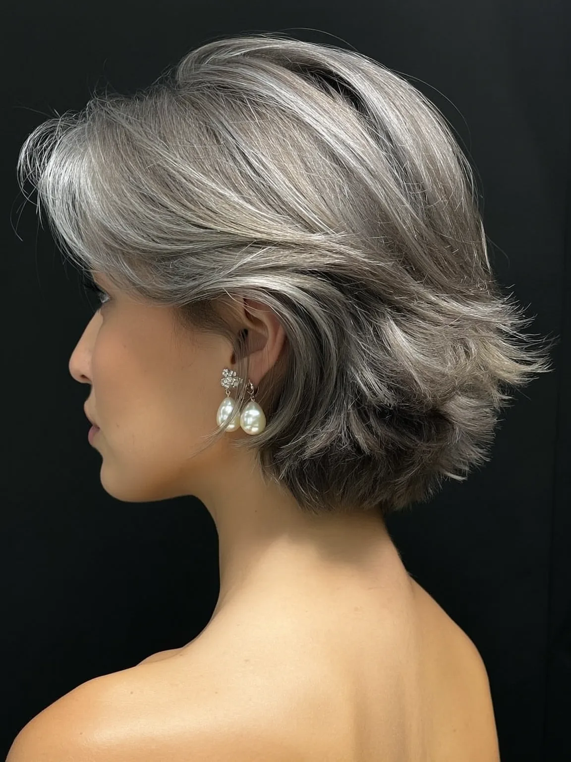 Voluminous Wavy Silver Frost Layered Bob